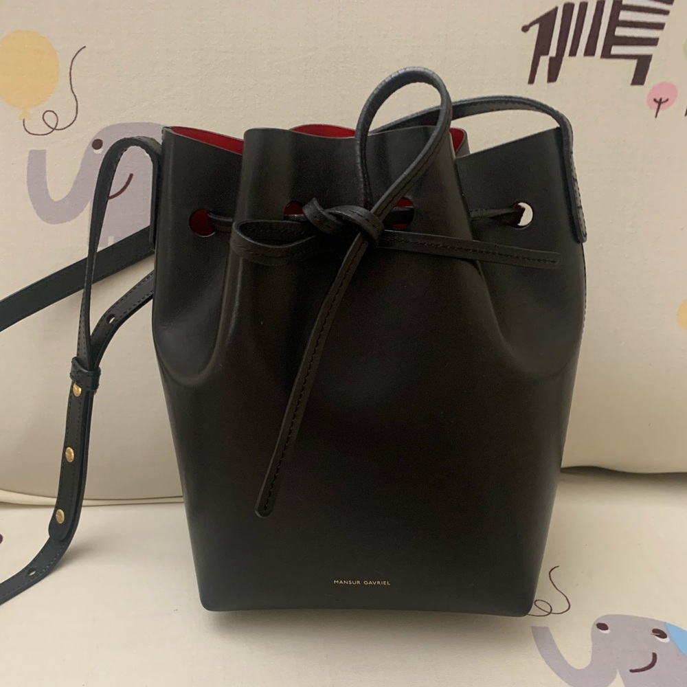 Mansur Gavriel Black Mini Bag with Red Interior